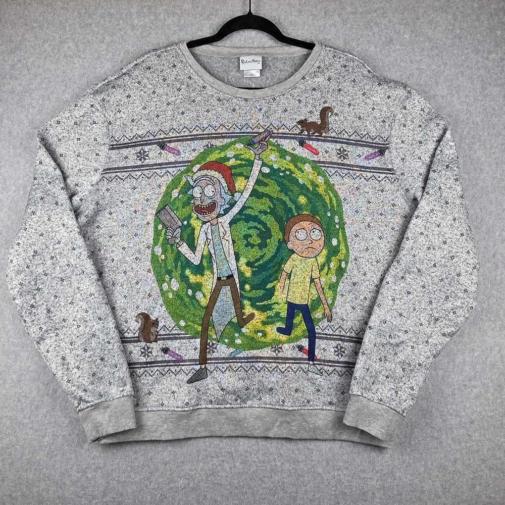 Rick and Morty Adult Swim Ugly Christmas Sweater Holiday Sweatshirt Men's XL